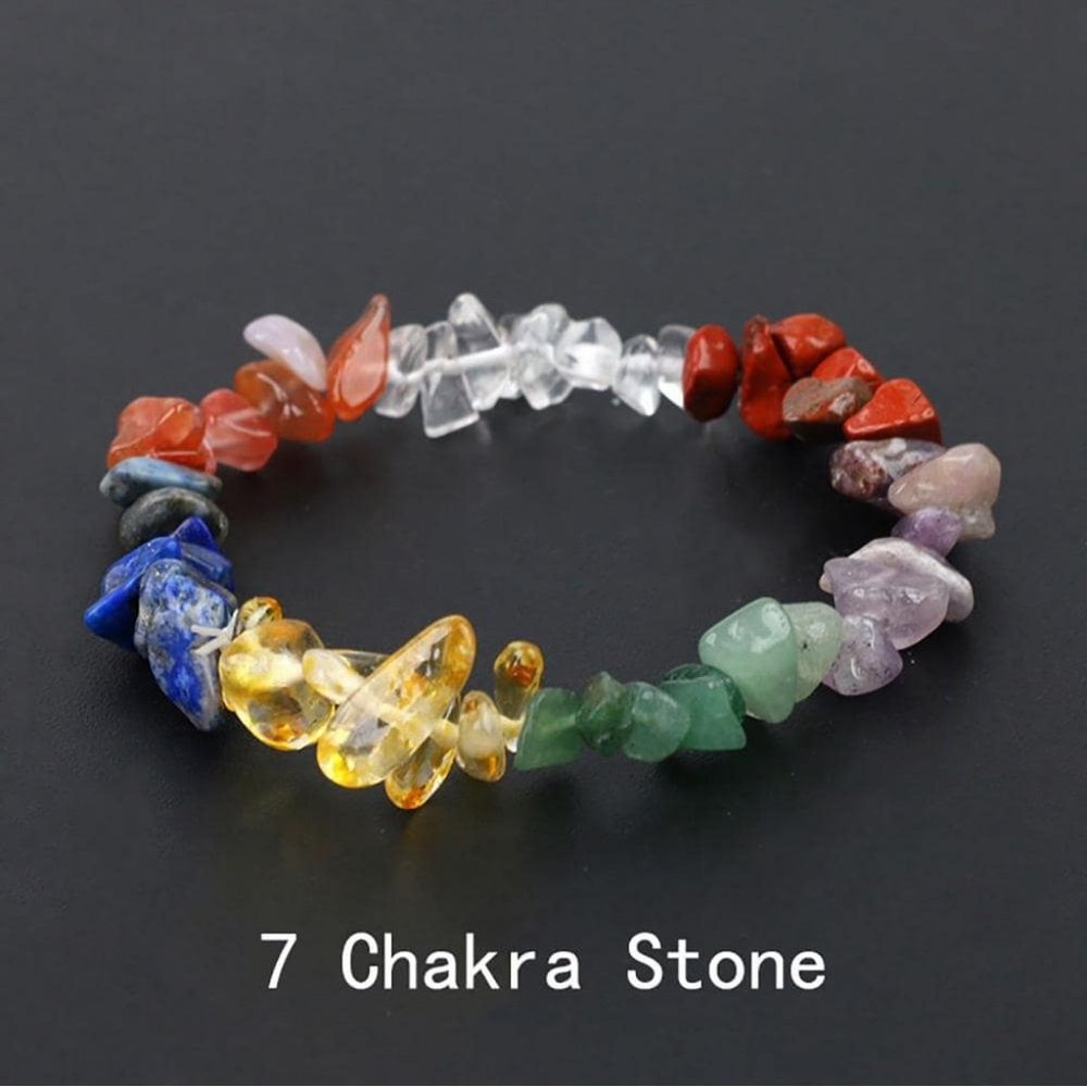 Bracelet 7 Chakra Stones Color Block Stretchy Multi Color New